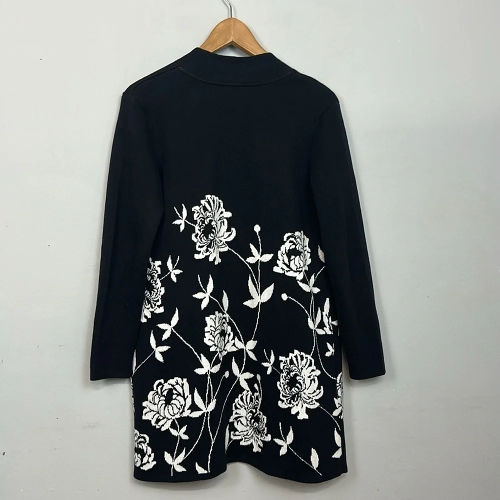 ALFANI Arched Garden Open Cardigan Black Sz S